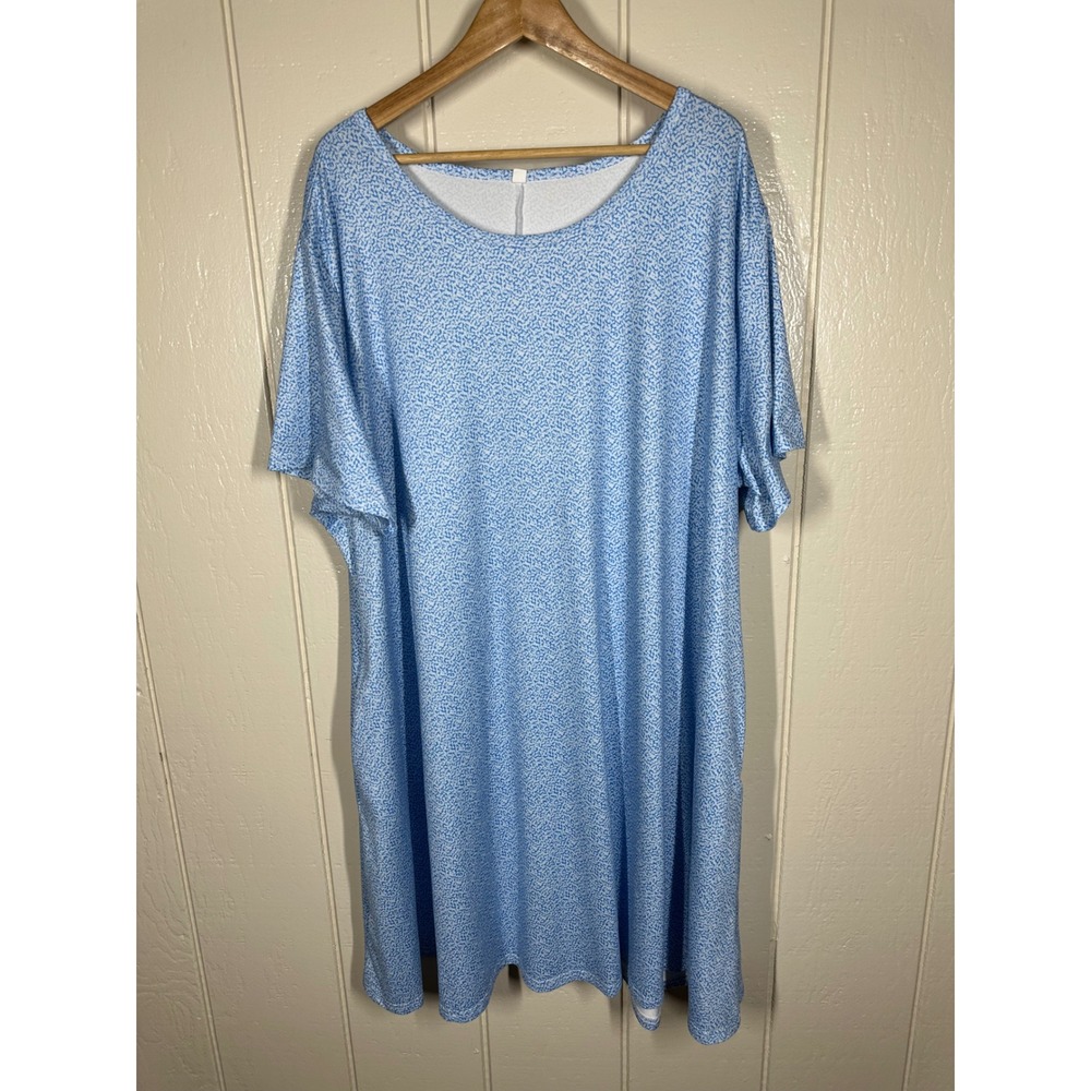 Unbranded T-Shirt Dress Womens 5X Blue White Micro Print Short Sleeve Casual